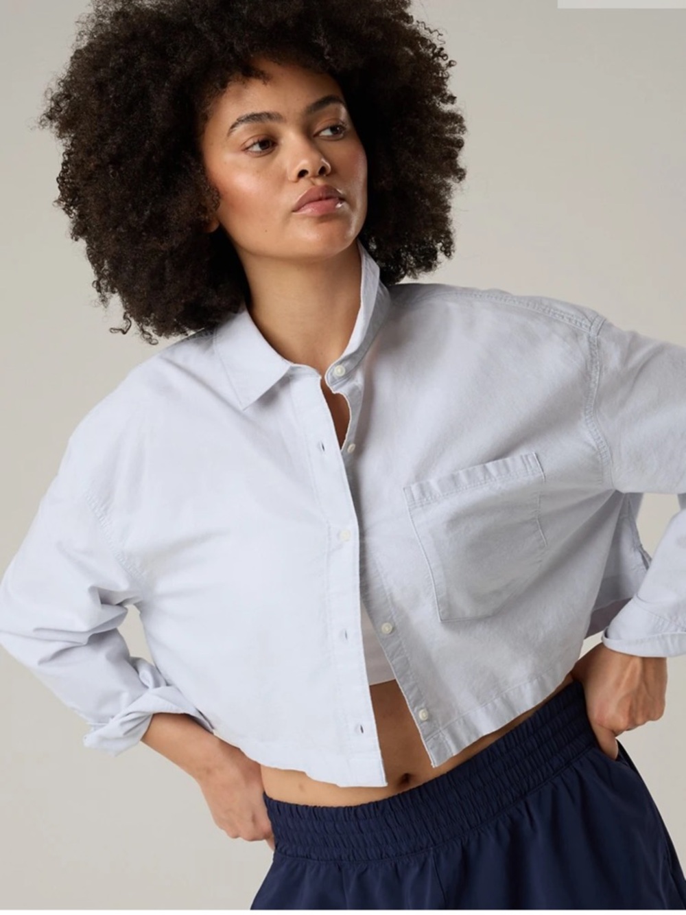 OFFLINE By Aerie Cropped Cotton Button Up Shirt 
Size XS Color Eyelet Blue